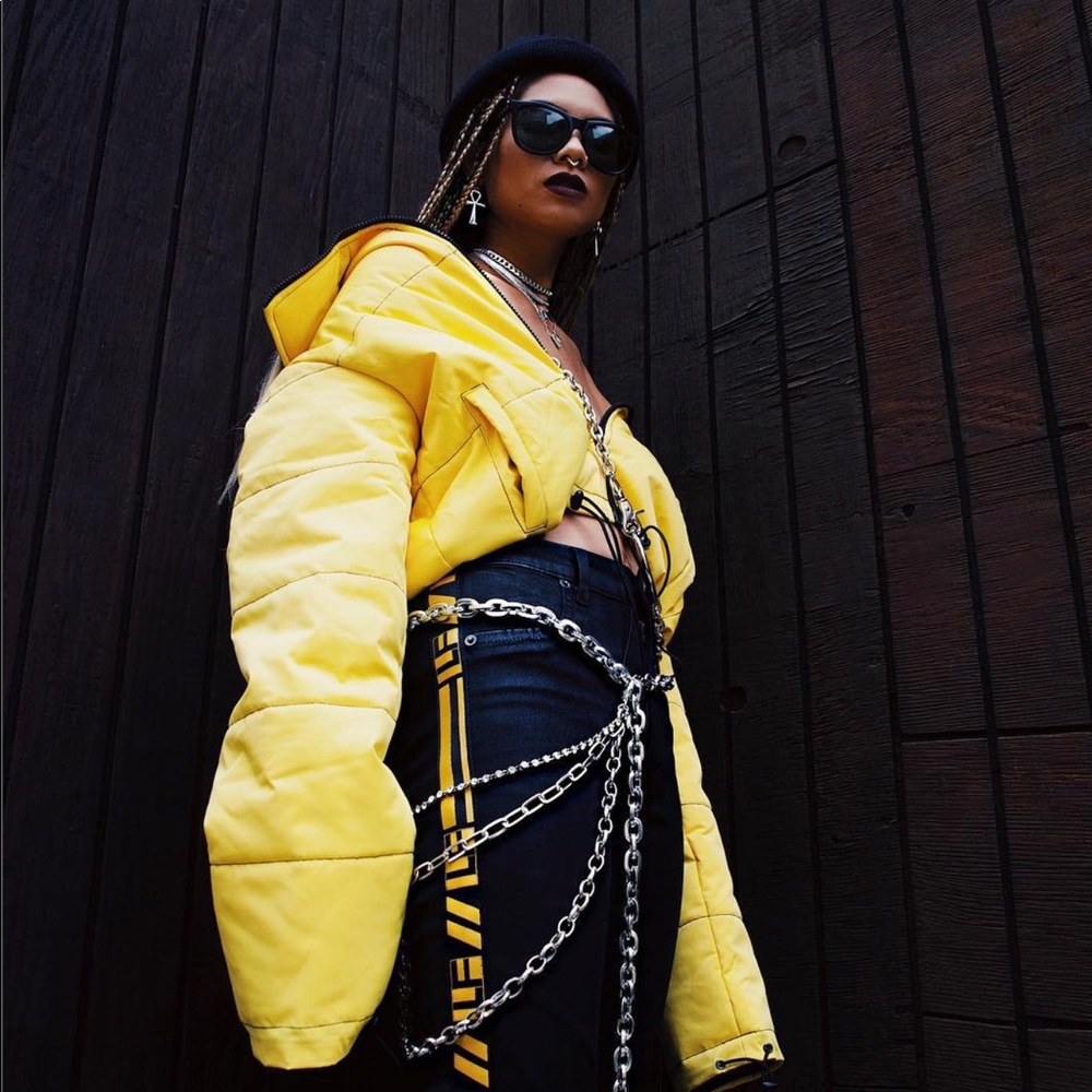LF the brand metallic yellow and black pants